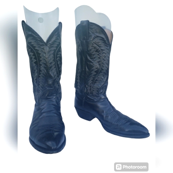 Justin Vintage Black Genuine Leather Cowgirl Western Pull-On Boot Women's 10.5 D - Picture 2 of 16